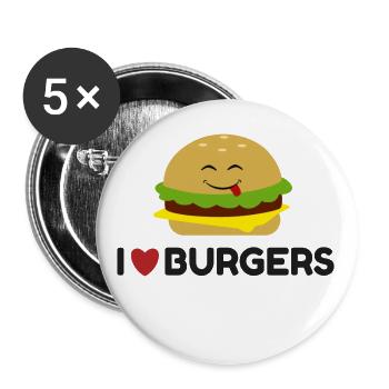 Ich liebe Burger Funny Burger Emoticon niedlich T-shirt - Buttons groß 56 mm (5er Pack) - Weiß - Vorne