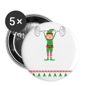 Elf Merry Liftmas bodybuilder Fitness Sports - Lot de 5 grands badges (56 mm) - blanc - Devant