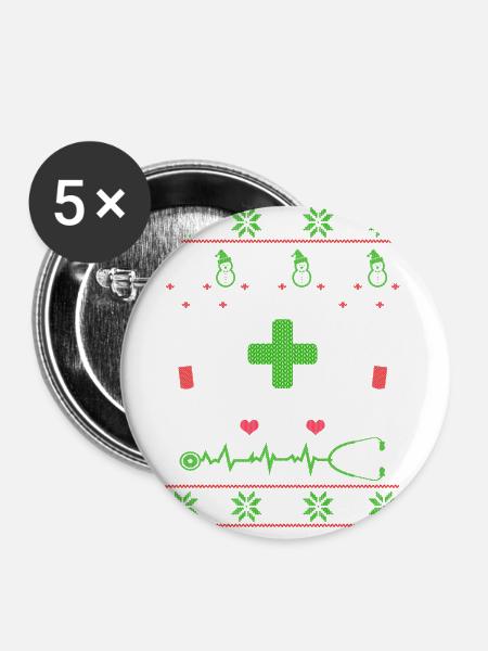 Krankenschwester Pflegeberuf Ugly Christmas - Buttons groß 56 mm (5er Pack) - Weiß