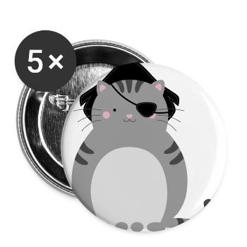 Piraten-Katze - Buttons groß 56 mm (5er Pack) - Weiß - Vorne