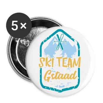 Skiteam Gstaad Ski Team Cadeau - Lot de 5 grands badges (56 mm) - blanc - Devant