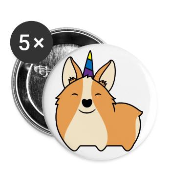 Corgi with unicorn - gift funny - Buttons large 2.2''/56 mm (5-pack) - white - Front