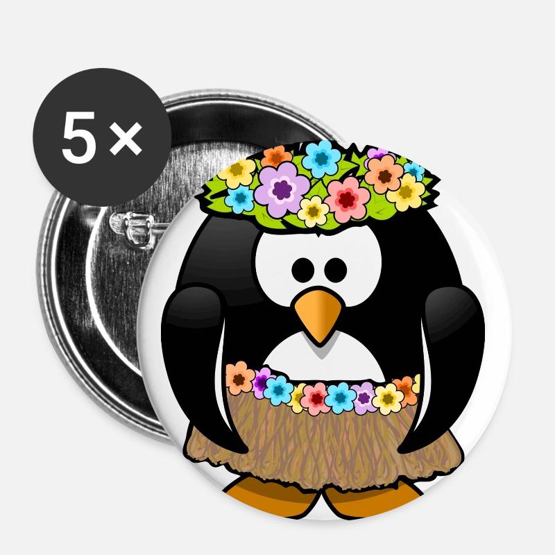 Pinguin im Karibik Styl. Geschenkidee - Buttons groß 56 mm (5er Pack) - Weiß