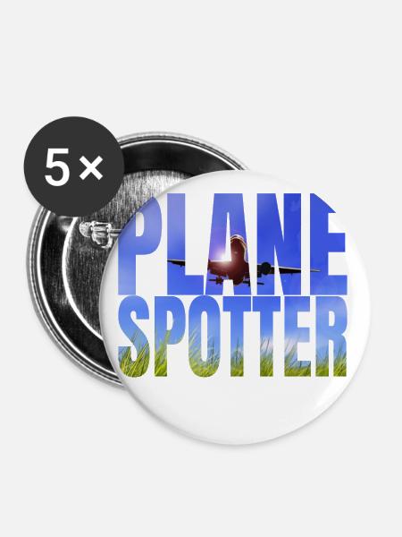 Plane Spotter Design als Geschenk - Buttons groß 56 mm (5er Pack) - Weiß