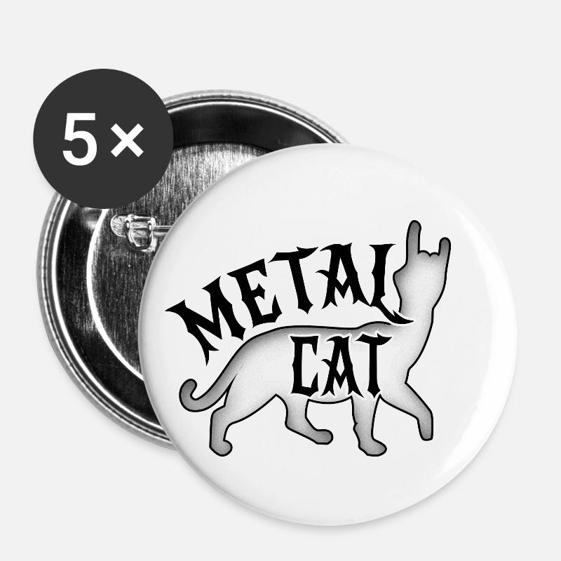 Metal Cat - Rock Cat - Buttons large 2.2''/56 mm (5-pack) - white