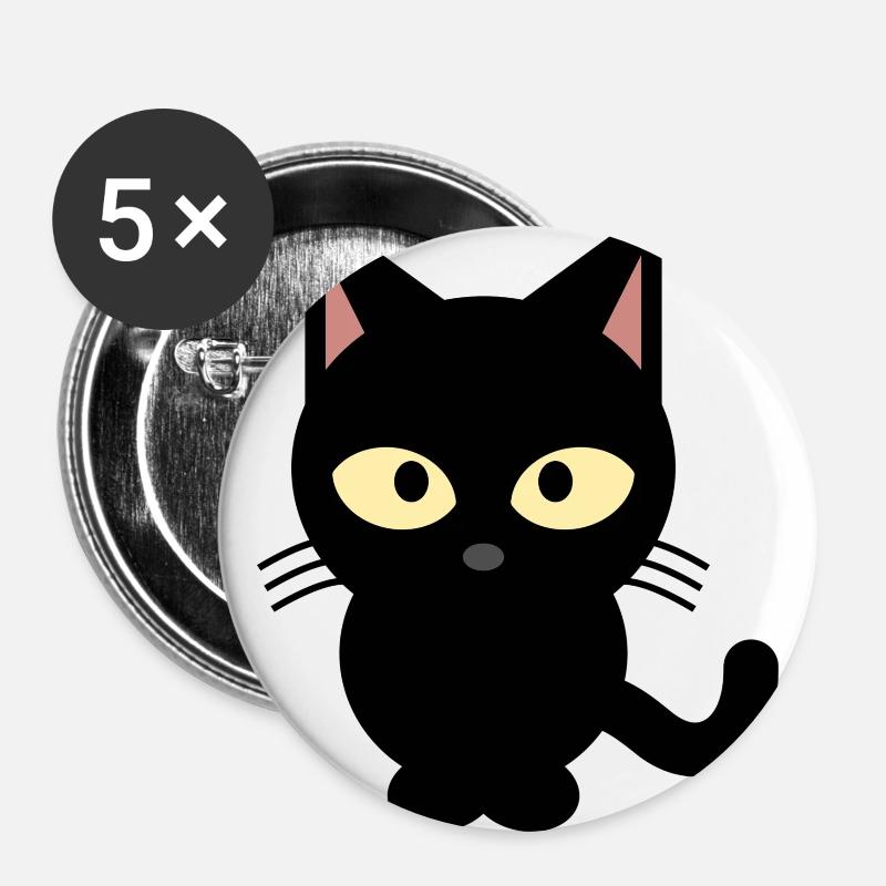 Black cat - Buttons large 2.2''/56 mm (5-pack) - white