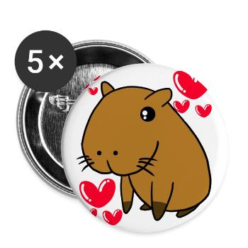 Capybara Belle Saint-Valentin coeurs mignons - Lot de 5 grands badges (56 mm) - blanc - Devant
