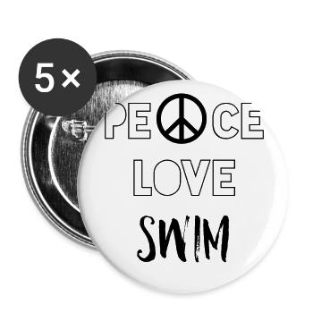 Peace Love Swim - T-Shirt Geschenk - Buttons groß 56 mm (5er Pack) - Weiß - Vorne