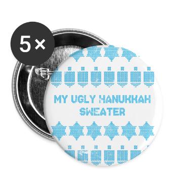 Ugly Hanukkah, Chanukkah, Lichterfest, Geschenk - Buttons groß 56 mm (5er Pack) - Weiß - Vorne