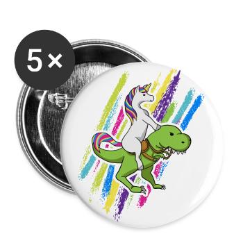 Licorne, dinosaure, licorne, équitation, dino, cadeau - Lot de 5 grands badges (56 mm) - blanc - Devant