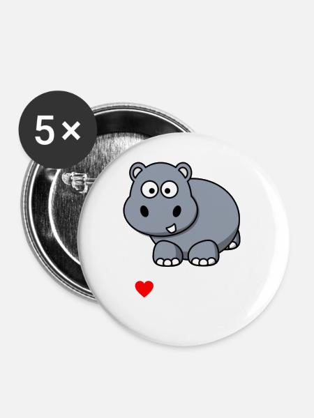 I LOVE HIPPOS #1 - Buttons groß 56 mm (5er Pack) - Weiß