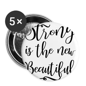 Strong is new beautiful Fitness Gym Spruch Frauen - Buttons groß 56 mm (5er Pack) - Weiß - Vorne
