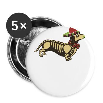 Wiener Hund Sugar Skull Sombrero Schnurrbart Mexikaner - Buttons groß 56 mm (5er Pack) - Weiß - Vorne
