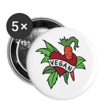 Vegan heart with carrot and lettuce - vegetarian - Buttons large 2.2''/56 mm (5-pack) - white - Front