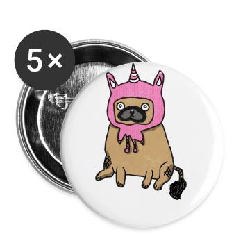 Pugicorn Mops Möpse Einhorn Einhörner Hund Hunde - Buttons groß 56 mm (5er Pack) - Weiß - Vorne