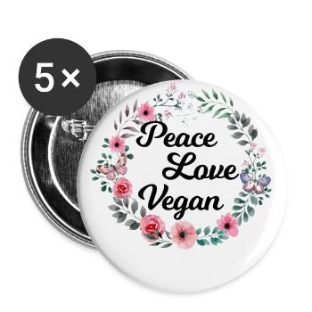 Paix Amour Vegan - Lot de 5 grands badges (56 mm) - blanc - Devant