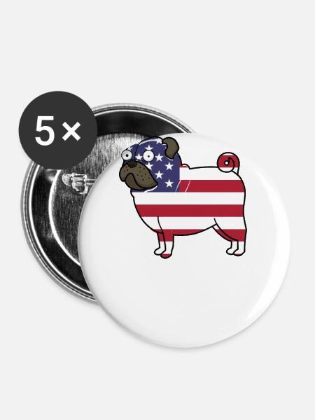 American Flag Pug - Buttons groß 56 mm (5er Pack) - Weiß