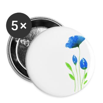 Blauer Blumen in moderner Watercolor Optik - Buttons groß 56 mm (5er Pack) - Weiß - Vorne