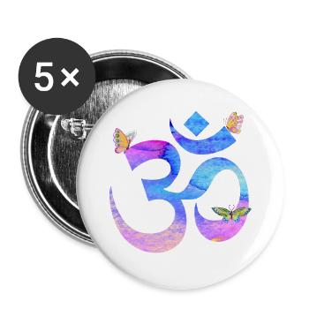Om aquarelle en bleu et rose avec des papillons - Lot de 5 grands badges (56 mm) - blanc - Devant