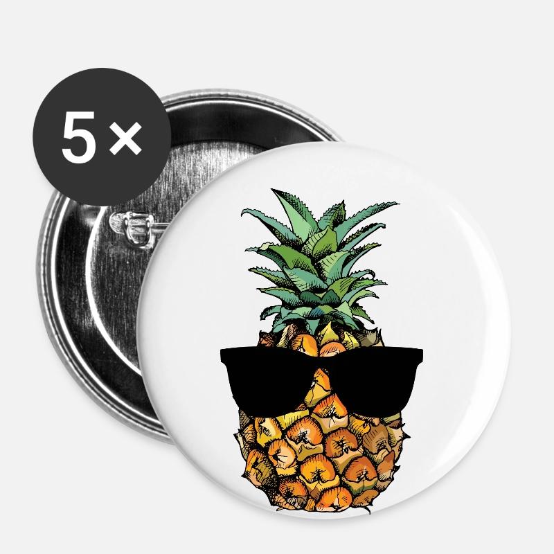 Hipster pineapple with sunglasses - funny design - Buttons large 2.2''/56 mm (5-pack) - white