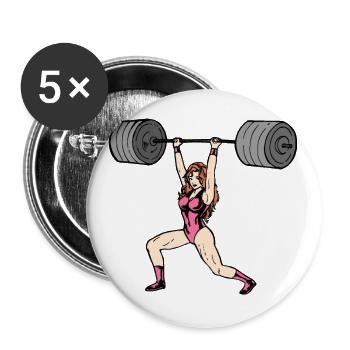 Poids avant Dates Gymnastique haltérophile Femme forte - Lot de 5 grands badges (56 mm) - blanc - Devant