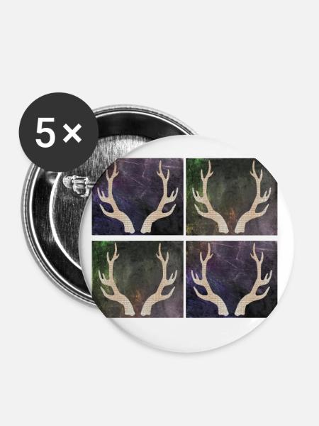Hirschgeweih - Buttons groß 56 mm (5er Pack) - Weiß