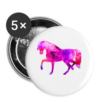 Horse Funny Animals Blue-Pink Watercolor Tee Shirt Kin - Buttons large 2.2''/56 mm (5-pack) - white - Front