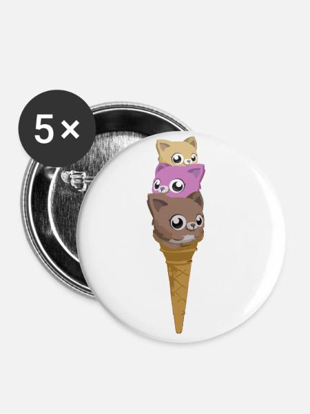 Katzen Eis - Buttons groß 56 mm (5er Pack) - Weiß