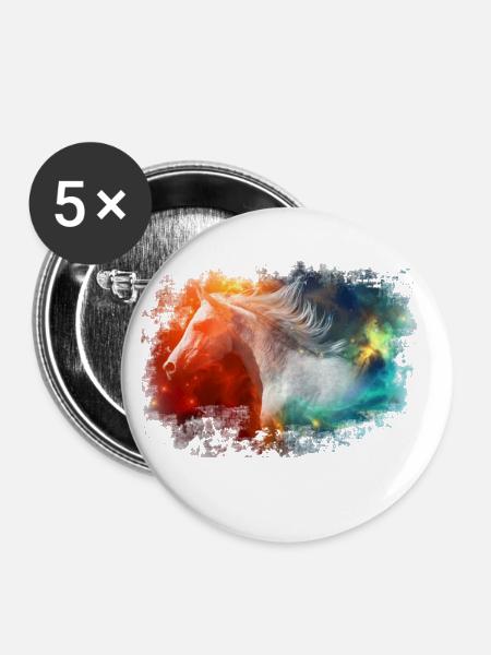 Pferd - Buttons groß 56 mm (5er Pack) - Weiß