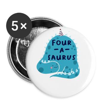 4th Birthday Birthday Boy Dinosaur Four - Buttons large 2.2''/56 mm (5-pack) - white - Front