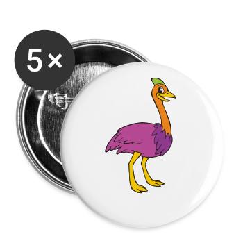 Vogel Strauß - Buttons groß 56 mm (5er Pack) - Weiß - Vorne