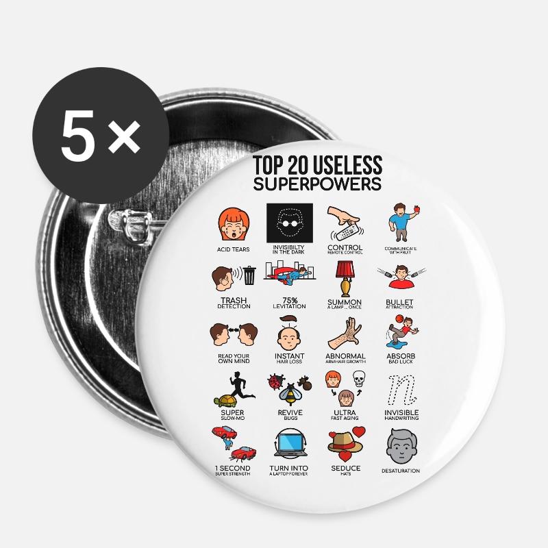 20 unnecessary super powers gift - Buttons large 2.2''/56 mm (5-pack) - white