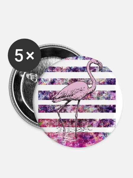 Rosa Flamingo - Buttons groß 56 mm (5er Pack) - Weiß