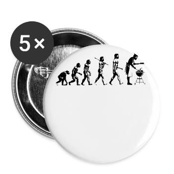 Evolution grillen Fleisch Witz Spaß Mann Geschenk - Buttons groß 56 mm (5er Pack) - Weiß - Vorne