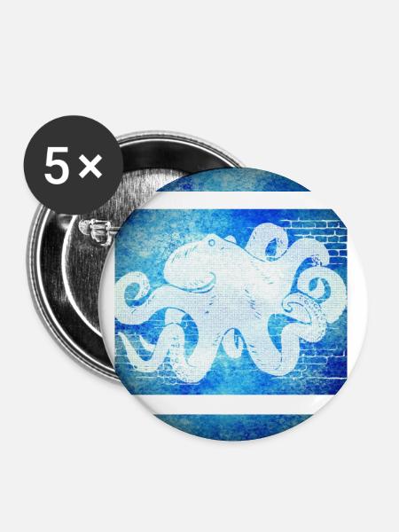 Octopus blau - Buttons groß 56 mm (5er Pack) - Weiß