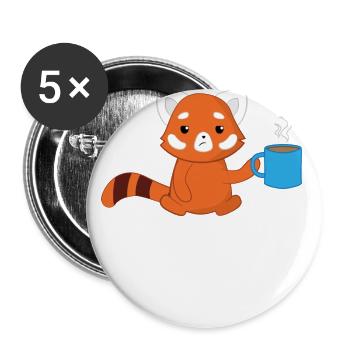 Red Panda - cat bear - coffee - morning muffle - Buttons large 2.2''/56 mm (5-pack) - white - Front