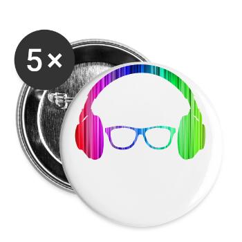 Headphones And Sunglasses Neon T-Shirt Glowing - Buttons large 2.2''/56 mm (5-pack) - white - Front