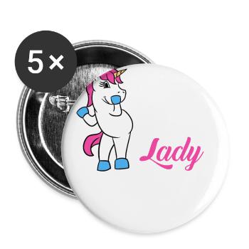 Crazy Unicorn Lady T-Shirt Funny Magical Unicorn - Buttons groß 56 mm (5er Pack) - Weiß - Vorne