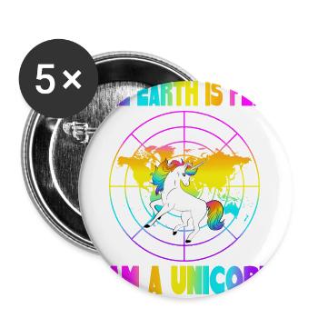 La terre est plate je suis une licorne - Lot de 5 grands badges (56 mm) - blanc - Devant