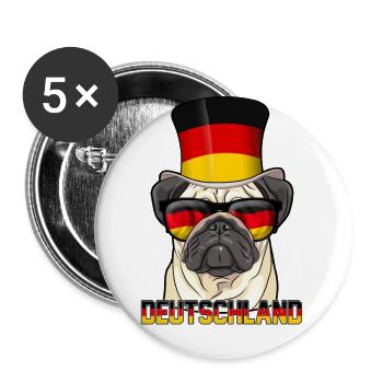Cooler Deutschland Mops mit Hut und Brille - Buttons groß 56 mm (5er Pack) - Weiß - Vorne