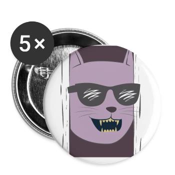 Cat / sunglasses / movie - Buttons large 2.2''/56 mm (5-pack) - white - Front