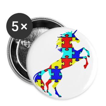 Einhorn-Autismus-Puzzlespiel-Symbol-T-Shirt magisch - Buttons groß 56 mm (5er Pack) - Weiß - Vorne
