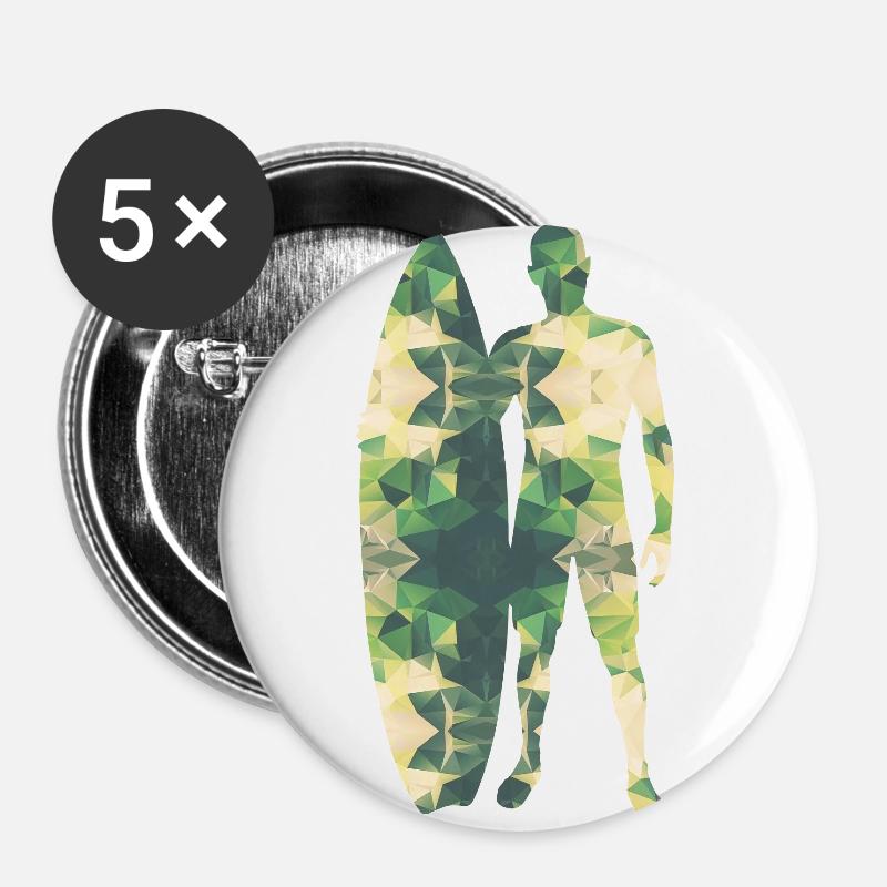 Polygon Surfer green - Buttons large 2.2''/56 mm (5-pack) - white