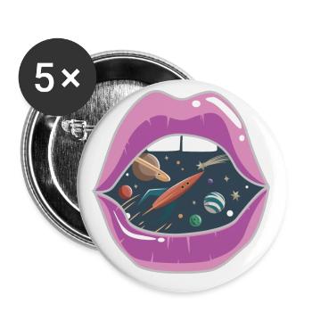 Pink lips / space - Buttons large 2.2''/56 mm (5-pack) - white - Front