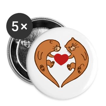 Otter mit Herz - Buttons groß 56 mm (5er Pack) - Weiß - Vorne
