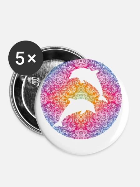 Dolphin Mandala - Buttons groß 56 mm (5er Pack) - Weiß