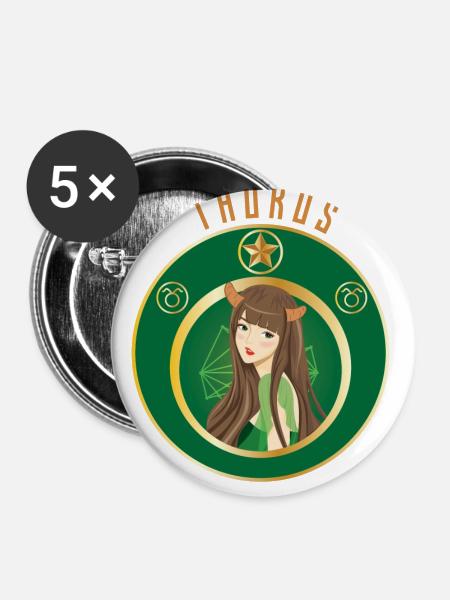 Sternzeichen - Horoskop - Stier - Geschenk - Buttons groß 56 mm (5er Pack) - Weiß