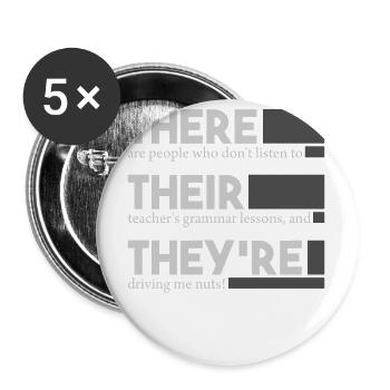 Englisch Lehrer Grammatik There Their They're - Buttons groß 56 mm (5er Pack) - Weiß - Vorne
