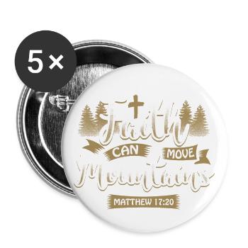 Matthew 17:20 Jesus Christ Cross Gift - Buttons large 2.2''/56 mm (5-pack) - white - Front