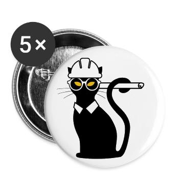 Ingenieur Katze Bauhelm Bauplan Geschenkidee Shirt - Buttons groß 56 mm (5er Pack) - Weiß - Vorne